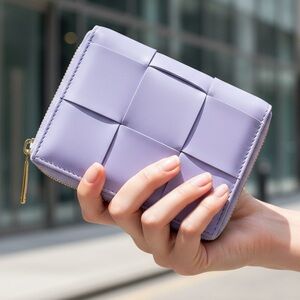 Bottega Veneta Compact Cassette Zip Wallet – Light Purple – 100% Authentic